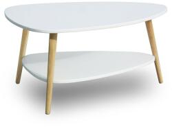 ModernHome Dohányzóasztal nappaliba 2 lappal, 3 fenyőfa lábbal, fehér, 10x67x45 cm