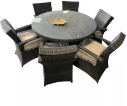  6 személyes kerti rattan étkező garnitúra kör asztallal, kevert barna (R135-6)