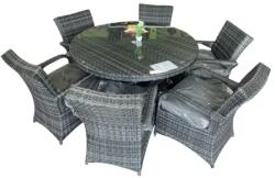  6 személyes kerti rattan étkező garnitúra kör asztallal, kevert szürke (R135-6SZ)
