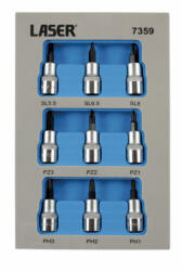 Laser Tools Rátűzőkulcs 9 db-os készlet 3/8" PH -PZ, Lapos 50 mm (LAS-7359)