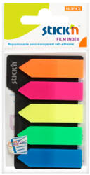 Hopax Stick index plastic transparent color 42 x 12 mm, 5 x 25 file set, Stick n - 5 culori neon - sageata (HO-21143)