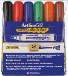Artline Marker pentru tabla de scris ARTLINE 517 - Dry safe ink, varf rotund 2.0mm, 6 culori set (EK-517/6W)