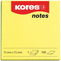 Kores Notite adezive, Kores, 75 x 75 mm, galben neon, 100 file (KS879043) - siscom-papetarie