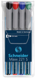 Schneider Universal non-permanent marker SCHNEIDER Maxx 221 S, varf 0.4mm, 4 culori set - (N, R, A, V) (S-112594)