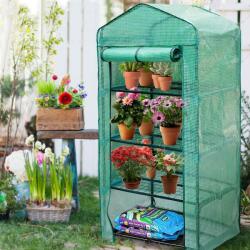 Garden Line Mini Sera gradina cu 4 rafturi pentru interior, exterior, cresterea plantelor, rasadurilor, ierburil