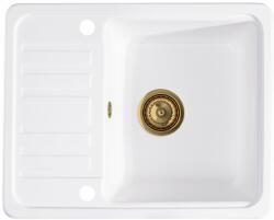 SINK Quality Mosogató Minőségi Zafír, gránit konyhai mosogató 565x460x210 mm + arany szifon, 1 kamrás, fehér, SKQ-SAP. W. 1KKO. XG (SKQ-SAP.W.1KKO.XG)