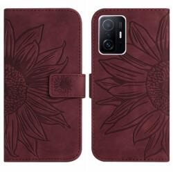 ART SUN FLOWER Husa portofel cu curea Xiaomi 11T / 11T Pro visiniu
