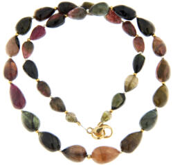  Colier din Turmalina Multicolora Naturala Picatura - 6-14 x 4-10 mm - Accesorii Gold Filled - Argint 925