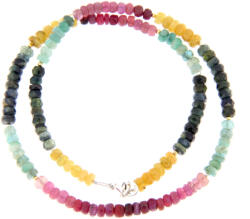 Colier Safir Mixt Natural Disc Fatetat - 2-3 x 5 mm - Accesorii Gold Filled - Argint 925
