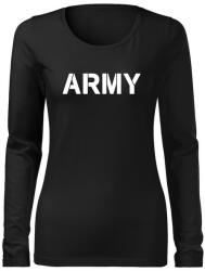 DRAGOWA Slim tricou de damă cu mânecă lungă army, negru 160g/m2