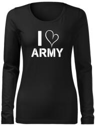 DRAGOWA Slim tricou de damă cu mânecă lungă i love army, negru 160g/m2