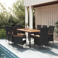 vidaXL Set mobilier de grădină cu perne, 9 piese, negru, poliratan (3157533) - vidaxl