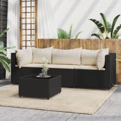 vidaXL Set mobilier relaxare grădină 4 piese cu perne poliratan negru (319735)