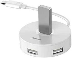 Baseus HUB extern Baseus Airjoy, porturi USB: USB 3.0 x 1 + USB 2.0 x 3, conectare prin USB Type-C, rotund, lungime cablu 10 cm, alb,