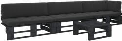 vidaXL Set mobilier paleți cu perne, 4 piese, negru, lemn pin tratat (3066728)