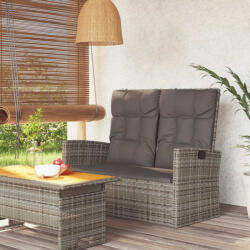 vidaXL Bancă rabatabilă de grădină cu perne, gri, 118 cm, poliratan (362186)