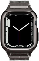 Apple Watch 7-8 (45mm), Alumínium védőkeret, acél szíjjal, milánói stílus, Spigen Metal Fit Pro, sötétszürke - tok-shop