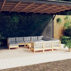 vidaXL Set mobilier grădină cu perne, 12 piese, gri, lemn masiv pin (3097048) - comfy