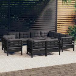 vidaXL Set mobilier grădină cu perne, 11 piese, negru, lemn masiv pin (3096939) - comfy