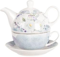 Clayre & Eef Set ceainic cu ceasca din portelan decor floral albastru 16 cm x 15 cm x 14 h , 0.46 L (BUTTEFO)