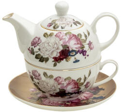 Clayre & Eef Set ceainic cu ceasca din portelan decor floral roz 17x10x14 cm (6CE1288)