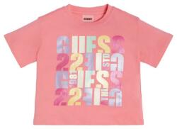 GUESS Розова тениска с къс ръкав с многоцветни надписи за момиче Guess