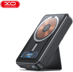 XO PR202 power bank 10000 mAh (Fekete) - mágneses, vezeték nélküli gyorstöltés 15W, PD 20W, átlátszó kivitel