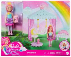 Barbie Set cu Papusa, leagan si animalut Barbie Dreamtopia Chelsea, HLC27 Papusa