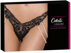 Cottelli Collection - luxus, hímzett gyöngyös tanga (fekete) (23222771121) - szexaruhaz