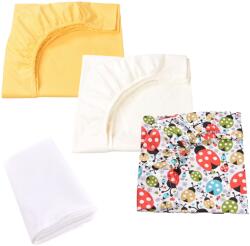 Confort Family Set 3 cearsafuri galben crem si model buburuze + protectie impermeabila patut 90x40 50 cm (CFAM3443)