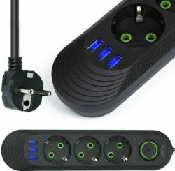 Sumker 3 Plug + 3 USB Switch Black (F-03U)