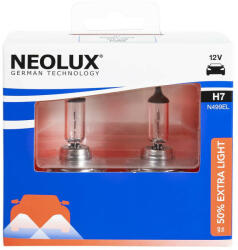 NEOLUX H7 Extra Light halogén fényszóróizzó, 12V, 55W, akár 50%-kal nagyobb fényerő, PX26d foglalat, N499EL-2SCB, 2 db/doboz (N499EL)