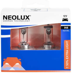 NEOLUX H4 Extra Light halogén fényszóróizzó, 12V, 60/55W, akár 50% több fény, kiváló megvilágítás, hosszú élettartam, P43t foglalat, N472EL-2SCB, 2db/doboz (N472EL)
