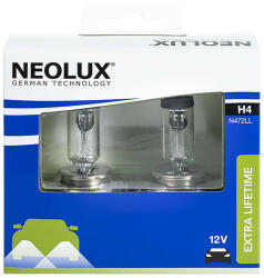 NEOLUX H4 halogén fényszóróizzó, Extra Lifetime, hosszú élettartam, 12V, 60/55W, P43t foglalat, N472LL-2SCB, 2db/doboz (N472LL)