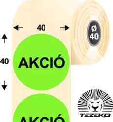 Tezeko 40 mm-es kör, papír címke, fluo zöld színű, Akció felirattal (1000 címke/tekercs) (P0400004000-027) - webmaxx