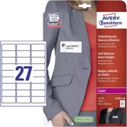 Avery Zweckform 63.5 mm x 29.6 mm Textil Íves etikett címke Avery Zweckform Fehér ( 20 ív/doboz ) (L4784-20)