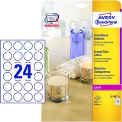 Avery Zweckform 40 mm x 40 mm Műanyag Íves etikett címke Avery Zweckform Átlátszó (víztiszta) ( 25 ív/doboz ) (L7780-25)