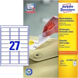 Avery Zweckform 63.5 mm x 29.6 mm Papír Íves etikett címke Avery Zweckform Fehér ( 100 ív/doboz ) (L4737REV-100)