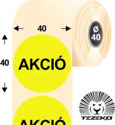 Tezeko 40 mm-es kör, papír címke, fluo citrom színű, Akció felirattal (1000 címke/tekercs) (P0400004000-037)