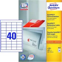 Avery Zweckform 48.5 mm x 25.4 mm Papír Íves etikett címke Avery Zweckform Fehér ( 100 ív/doboz ) (3657)