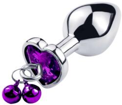 Passion Labs Dop Anal Small Heart Shape cu Clopotei Ring My Bells, Metal, Argintiu/Mov, 7 cm, Passion Labs