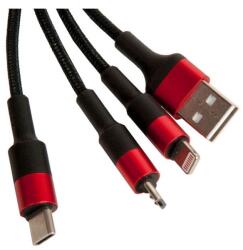  3in1 kábel - Hoco X26 - USB - Lightning / Type-C / MicroUSB fekete/piros kábel 2A, 1m