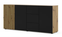 BIM Furniture Komód 3 Ajtóval és 3 Fiókkal Kézműves Tölgy Fekete Matt Színben AURIS (bim_AURIS_KOM_3D3S_DA_OAK)