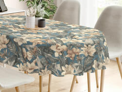 Goldea față de masă decorativă loneta - flori tropicale - ovală 120 x 200 cm