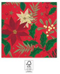 Holly Poinsettia, Karácsony szalvéta 20 db-os, 33x33 cm FSC (PNN95379)