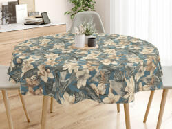 Goldea față de masă decorativă loneta - flori tropicale - rotundă Ø 190 cm