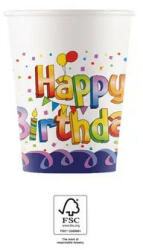 Multicolor Happy Birthday papír pohár 8 db-os 200 ml FSC (PNN93502)