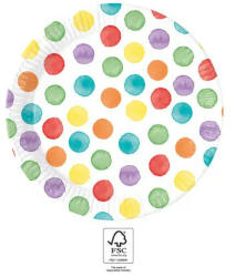 Color Party Dots, Színes papírtányér 8 db-os 23 cm FSC (PNN93448)