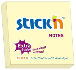 STICK'N Notes autoadeziv 76x76 mm, 90 file, galben pastel STICK'N extra-sticky
