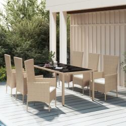 vidaXL Set de masă pentru grădină, 7 piese, cu perne, bej, poliratan (3157563)